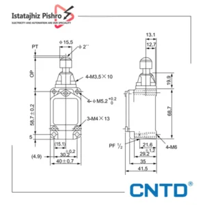 میکروسوئیچ تیپ سنگین ساچمه‌ ای فشاری CNTD مدل CWLD3