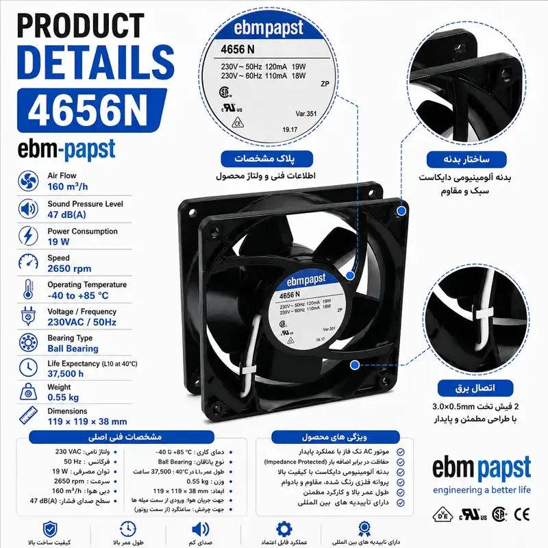 فن ebmpapst مدل 4656N 9 فن خنککننده تابلو برق EBM Papst 4656 N