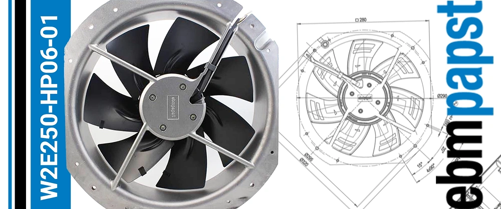 فن ebmpapst مدل W2E250-HP06-01 6 فن صنعتی پرتوان سری W2E250 مدل HP06‑01