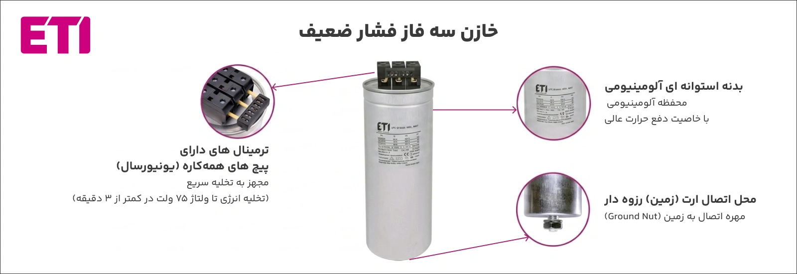 مشخصات خازن سه فاز ETI