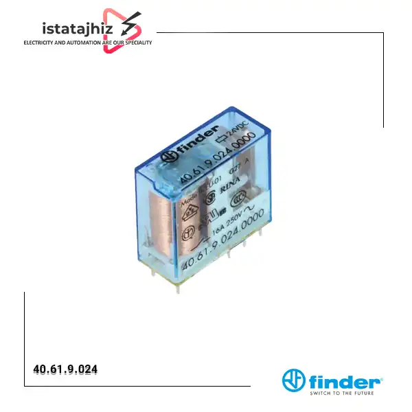 رله 24 ولت فیندر 16 آمپر 40.61.9.024 1 رله کتابی 24vDC تک کنتاکت 16 آمپر فیندر مدل 40.61.9.024.0000