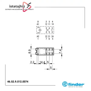رله شیشهای فیندر 12VDC مدل FINDER 46.52.9.012.0074 | رله 8 پایه 8 آمپر