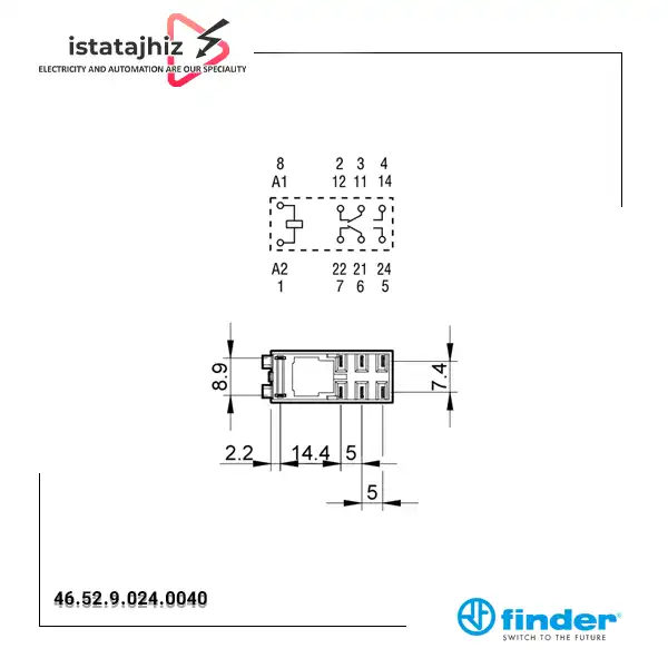 رله شیشهای فیندر 24VDC مدل 46.52.9.024.0040 2 رله شیشهای فیندر 24VDC مدل FINDER 46.52.9.024.0040
