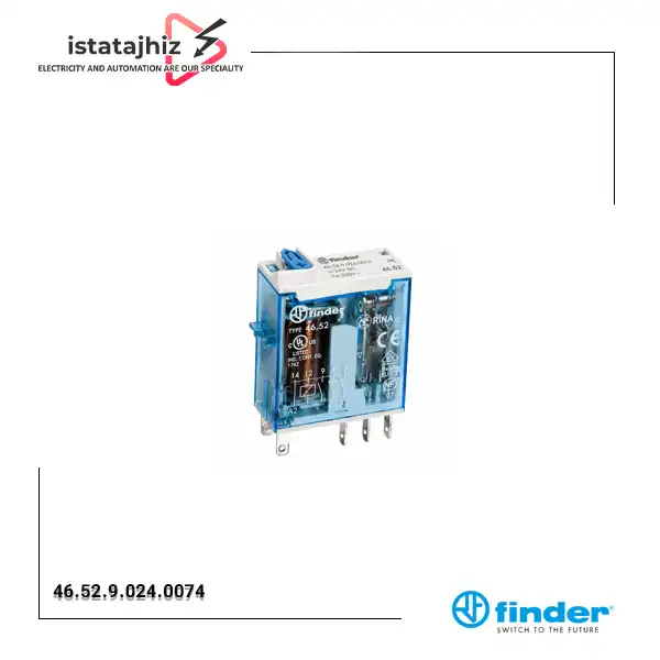 رله شیشهای کتابی فیندر 24 ولت DC مدل FINDER 46.52.9.024.0074 | رله 8 پایه 8 آمپر