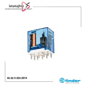 رله شیشهای کتابی فیندر 24 ولت DC مدل FINDER 46.52.9.024.0074 | رله 8 پایه 8 آمپر