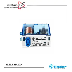 رله شیشهای کتابی فیندر 24 ولت DC مدل FINDER 46.52.9.024.0074 | رله 8 پایه 8 آمپر