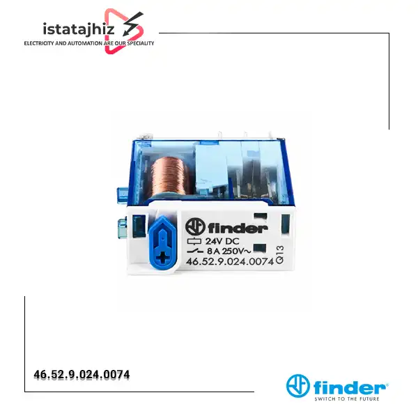 رله شیشهای کتابی فیندر 24 ولت DC مدل FINDER 46.52.9.024.0074 | رله 8 پایه 8 آمپر