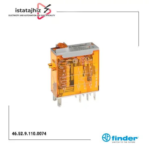 رله شیشهای فیندر 110VDC مدل FINDER 46.52.9.110.0074 | رله 8 پایه 8 آمپر