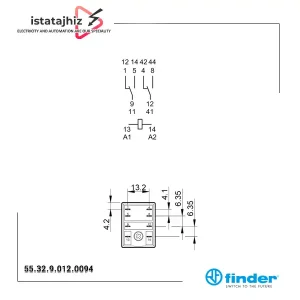 رله فیندر 230VAC دو کنتاکت 10 آمپر 8 پایه مدل Finder 55.32.8.230.0054