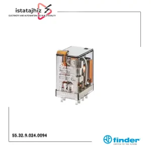 رله شیشهای 8 پایه 2 کنتاکت 24 ولت DC فیندر مدل Finder 55.32.9.024.0094