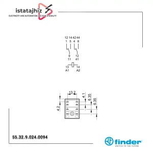 رله شیشهای 8 پایه 2 کنتاکت 24 ولت DC فیندر مدل Finder 55.32.9.024.0094