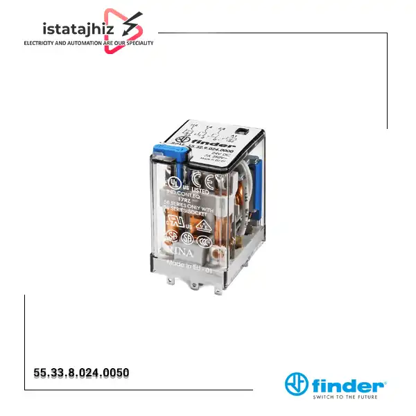رله شیشهای 8 پایه 3 کنتاکت 24 ولت AC فیندر مدل Finder 55.33.8.024.0050