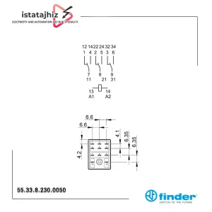 رله شیشهای 3 کنتاکت 230 ولت AC فیندر مدل Finder 55.33.8.230.0050