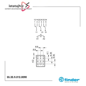 رله شیشه‌ای 3 کنتاکت 12 ولت DC فیندر مدل Finder 55.33.9.012.0090