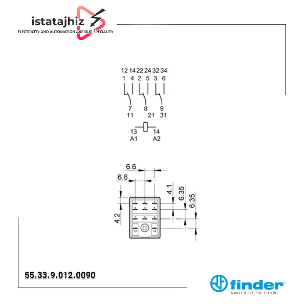 رله شیشهای 3 کنتاکت 12 ولت DC فیندر مدل Finder 55.33.9.012.0090