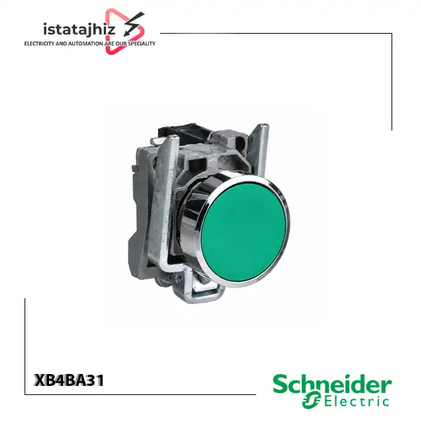 شستی سبز اشنایدر XB4BA31 1 شستی فشاری سبز اشنایدر XB4BA31 با قطر نصب 22 میلیمتر، برگشت فنری و کنتاکت 1NO