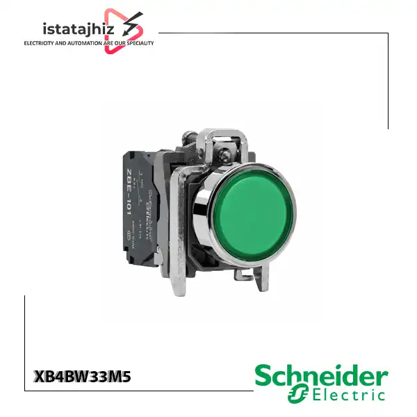 شاسی چراغ دار سبز اشنایدر الکتریک XB4BW33M5 1 شستی چراغدار سبز اشنایدر الکتریک XB4BW33M5 سری Harmony XB4 با LED داخلی و کنتاکت 1NO+1NC