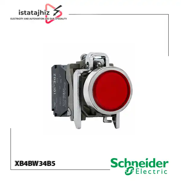 شاسی چراغ دار اشنایدر XB4BW34B5 1 شستی چراغدار اشنایدر Schneider Harmony XB4BW34B5 قرمز 24V AC/DC