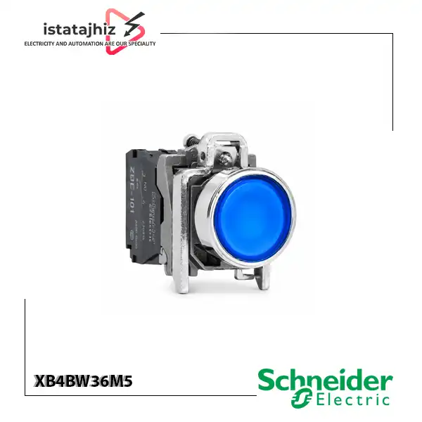 شاستی چراغ دار آبی اشنایدر الکتریک XB4BW36M5 1 شستی چراغدار آبی اشنایدر الکتریک XB4BW36M5 سری Harmony XB4 با LED داخلی و کنتاکت 1NO+1NC