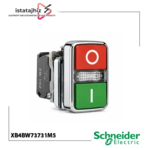 شستی دوبل چراغ‌دار اشنایدر الکتریک XB4BW73731M5 با دکمه سبز I، قرمز O و LED سفید مرکزی