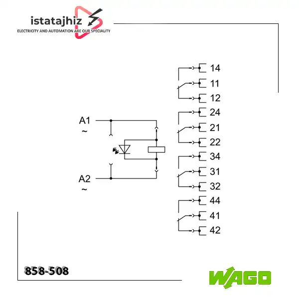 رله چهار چنج اور 5 آمپر 220Vac WAGO 858-508 3 ماژول رله WAGO 858-508 چهار چنج اور 230VAC