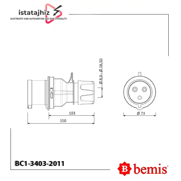 پلاگ 32 آمپر تکفاز سه شاخه BC1-3403-2011 2 پلاگ 32 آمپر تکفاز سه شاخه BC1-3403-2011