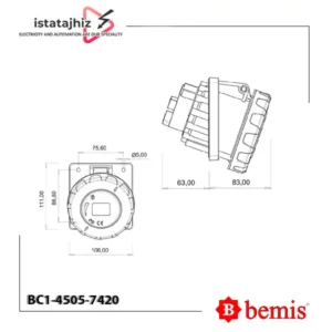 سوکت تابلویی توکار 45 درجه بمیس BC1-4505-7420