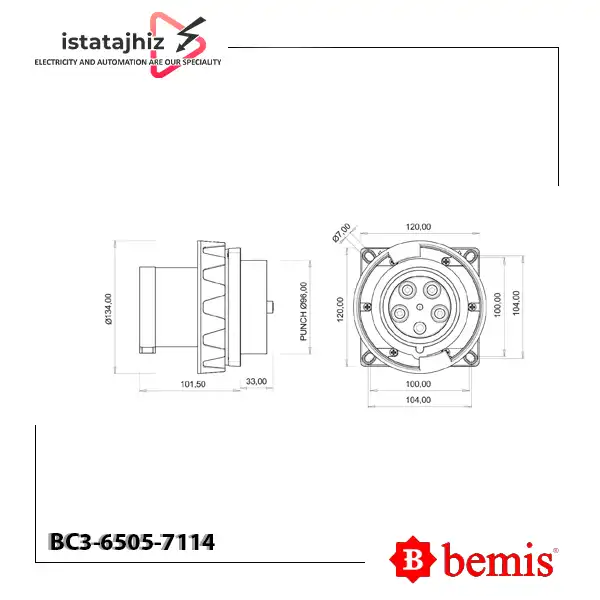 پلاگ تابلویی توکار با پایلوت پین بمیس BC3-6505-7114 2 پلاگ تابلویی توکار با پایلوت پین بمیس BC3-6505-7114