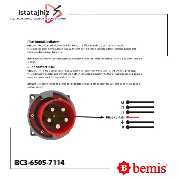 پلاگ تابلویی توکار با پایلوت پین بمیس BC3-6505-7114 3 پلاگ تابلویی توکار با پایلوت پین بمیس BC3-6505-7114