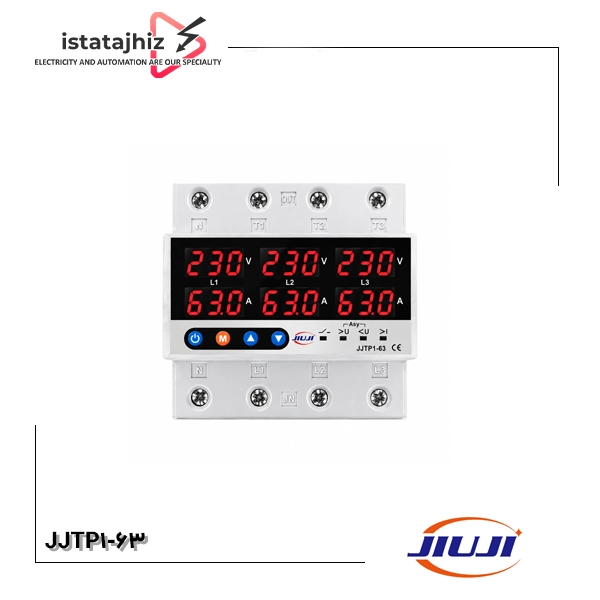 محافظ جریان ولتاژ دیجیتال 63 آمپر JJTP1-6 1 محافظ ولتاژ جریان سه فاز 63 آمپر جیوجی